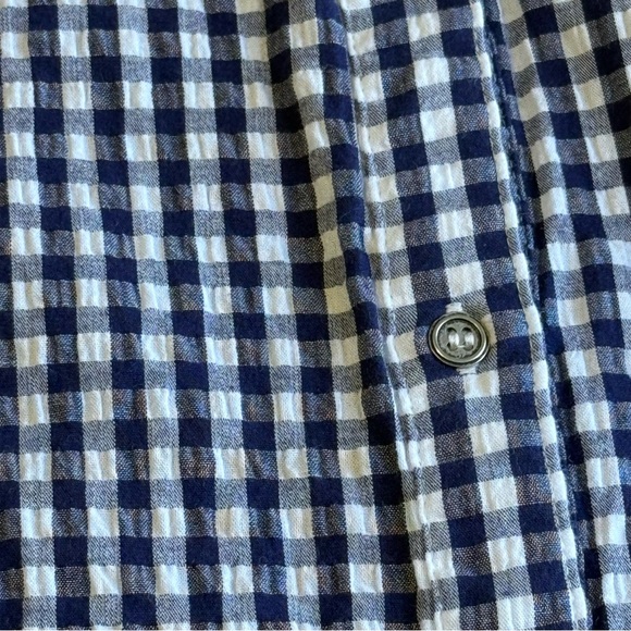 Kut From The Kloth Feena ButtonUp Roll Tab Textured Gingham Top Size M Navy Blue - Picture 9 of 13